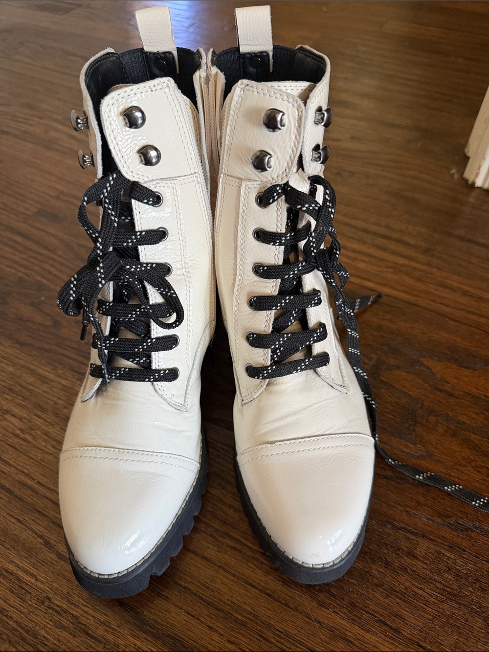 Donald J. Pliner White Combat Boots with Black Laces